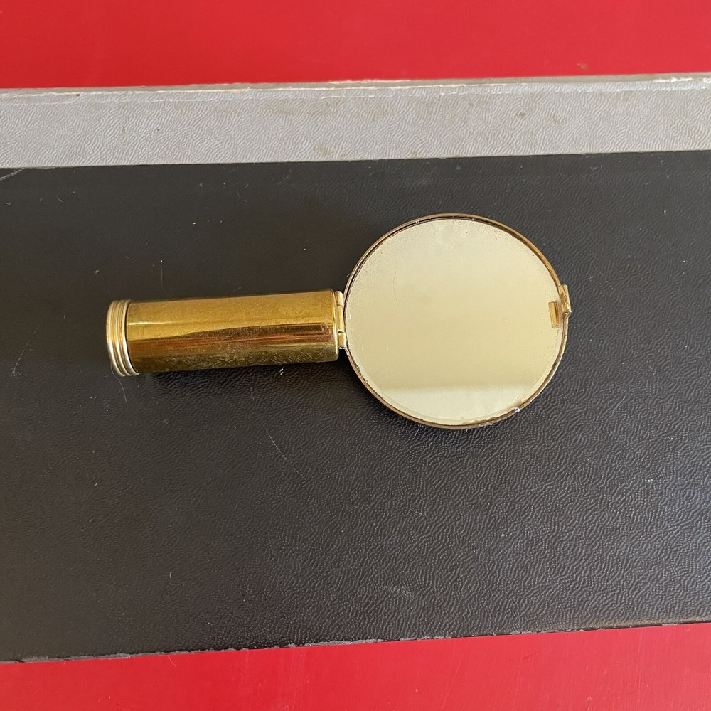 Vintage Rare Lipstick Holder With Mirror Gold Tone with Rhinestones Faux Pearls